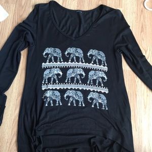 Black elephant design longsleeve shirt